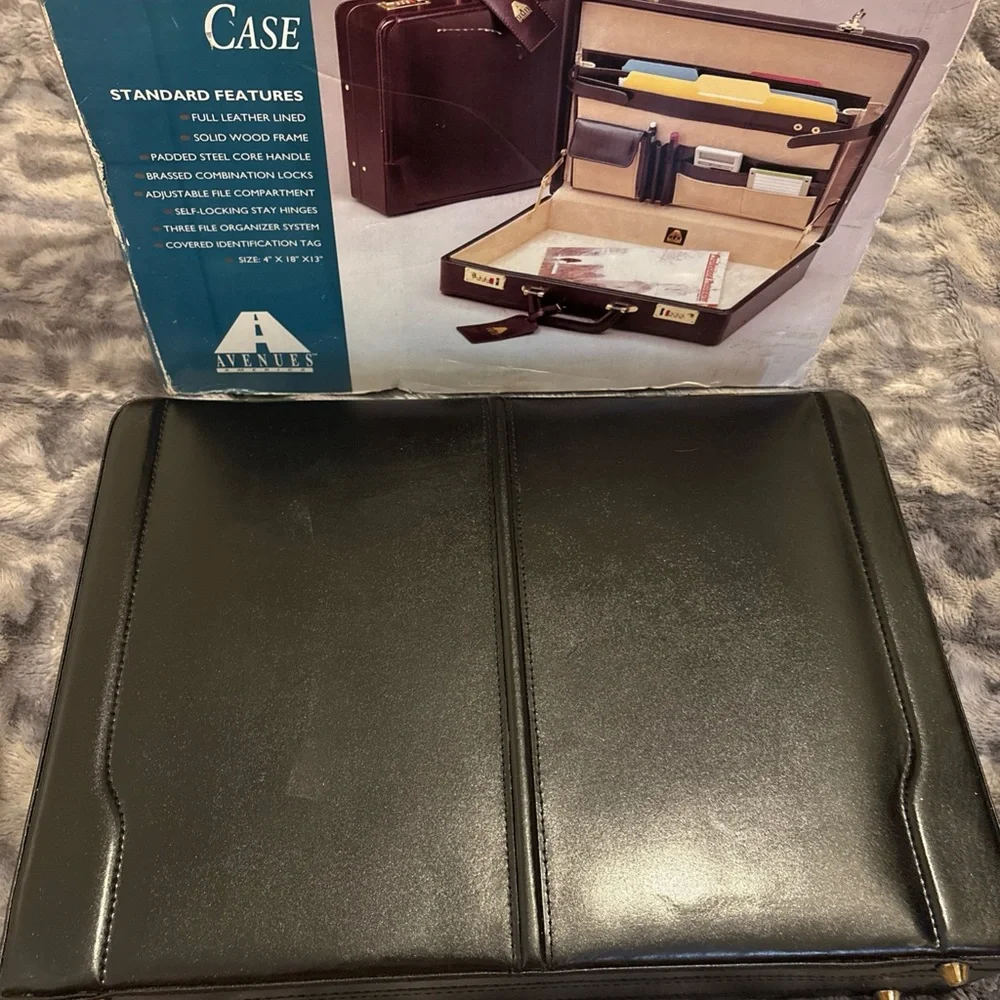 Vintage Avenues America Fine Composite Leather Attache Black Case 4x18x13